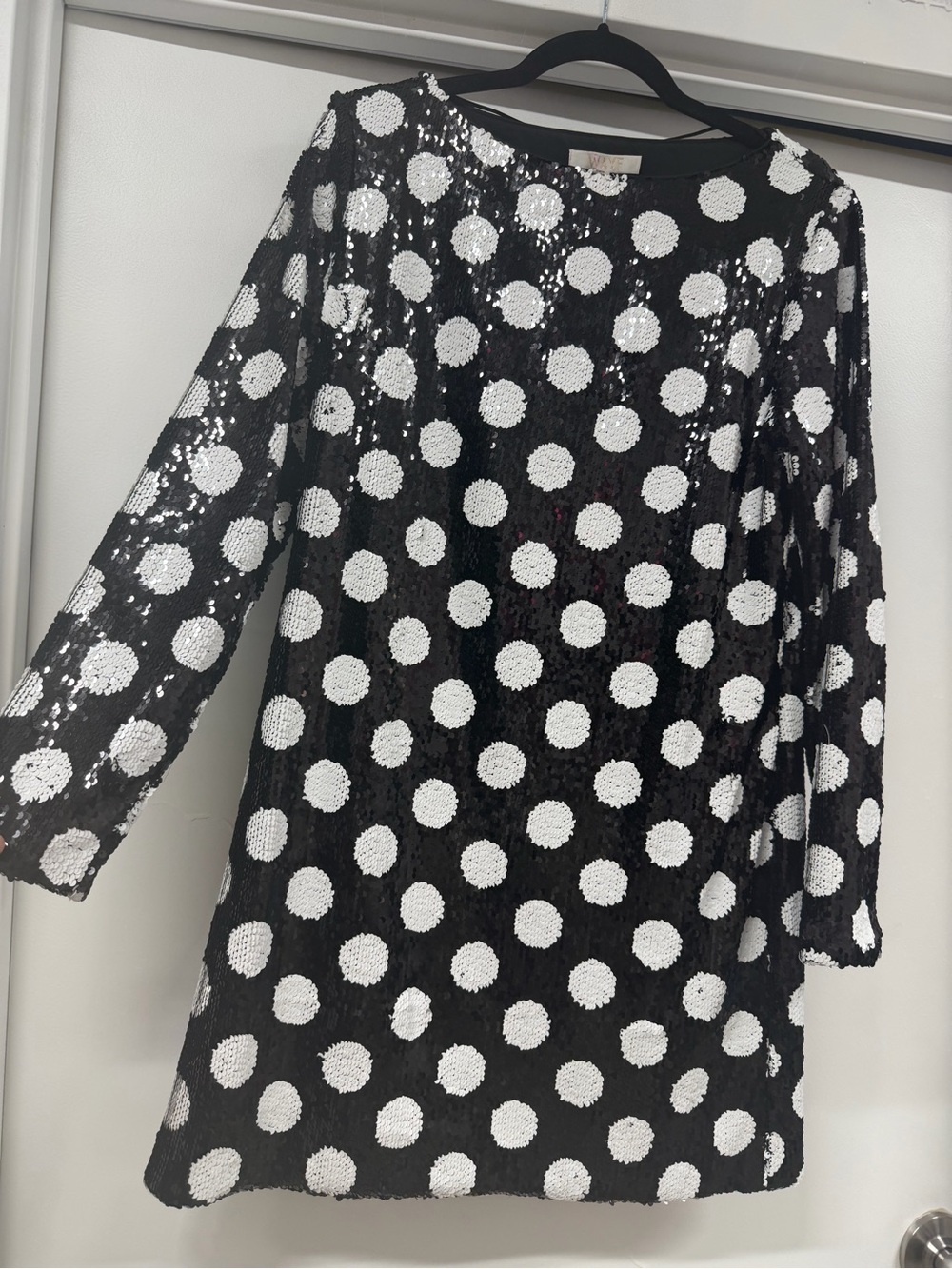 Wayf Black and White Polka Dot Sequin Long Sleeve Dress